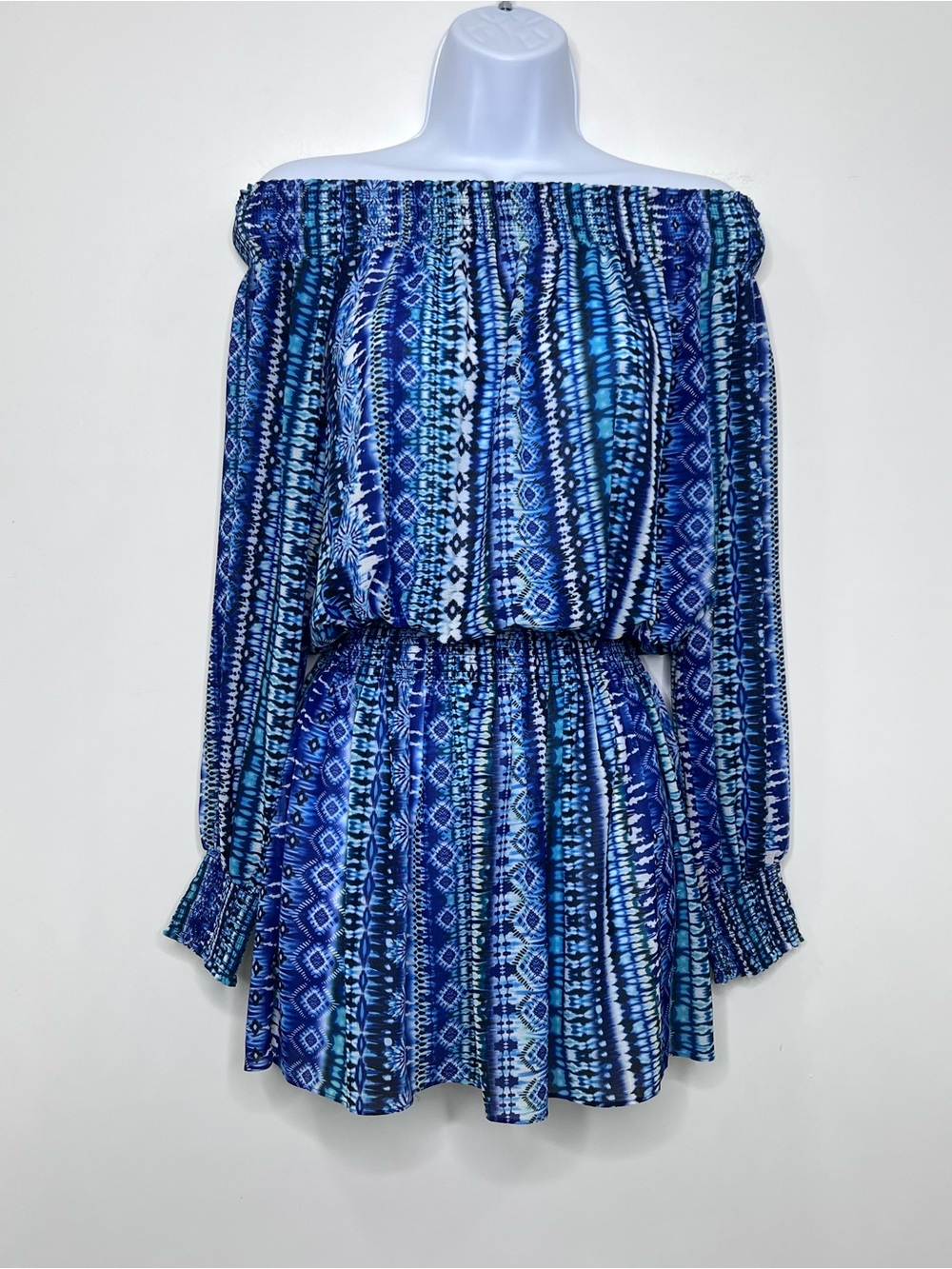 Ramy Brook Blue Multi Off-Shoulder Dress